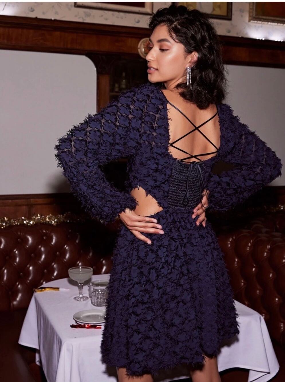 Current Air Textured Fit Flare Cutout Cocktail Party Navy Blue Dress XS NEW NWT